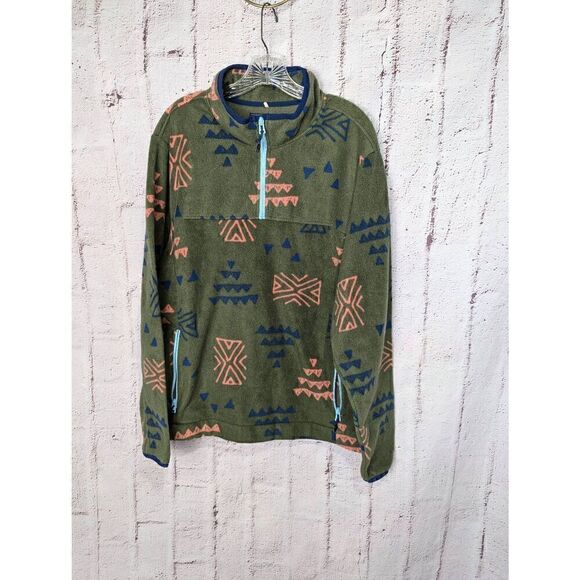 Chubbies Sweater Womens XL Green Cabin Retro Aztec Fleece 1/4 Zip Western Hiking - Picture 1 of 8